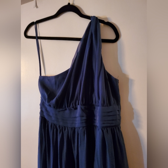 Tevolio One-Shoulder Navy Blue Chiffon David's Bridal Bridesmaid Party Dress 14 - Picture 4 of 10